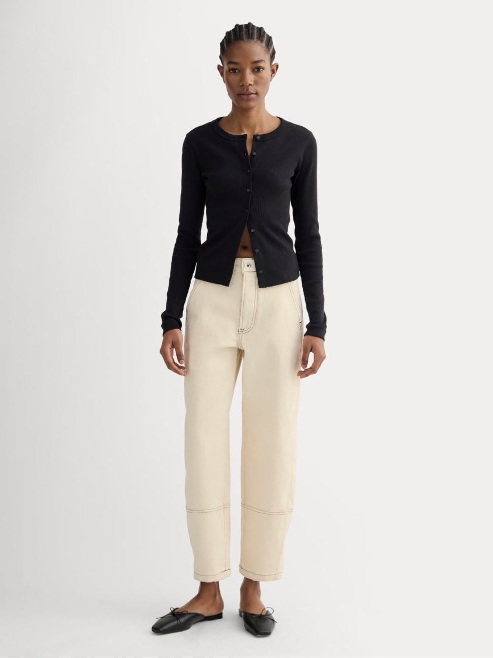 Everlane The Utility Barrel Jean Ecru Neutral Contrast Stitch Sz 26 Regular NWT
